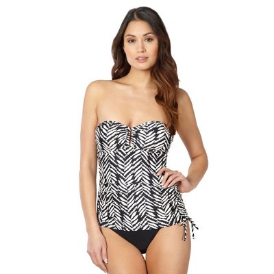 Beach Collection Black tribal bandeau tummy control swimsuit