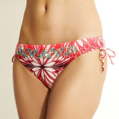 Coral beaded tie side bikini bottoms