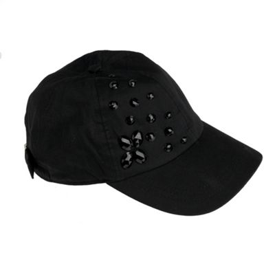 Black bead embellished baseball cap