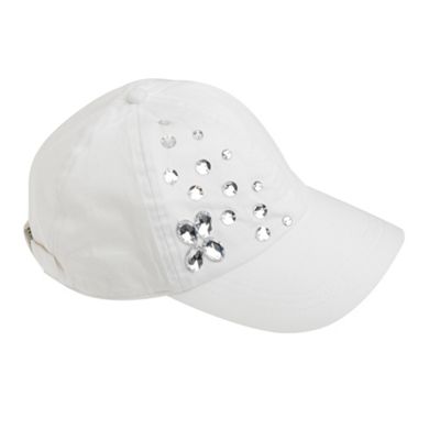 White bead embellished baseball cap