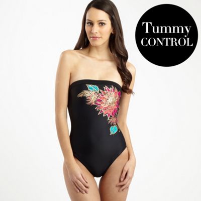 Beach Collection Black bandeau floral swimsuit