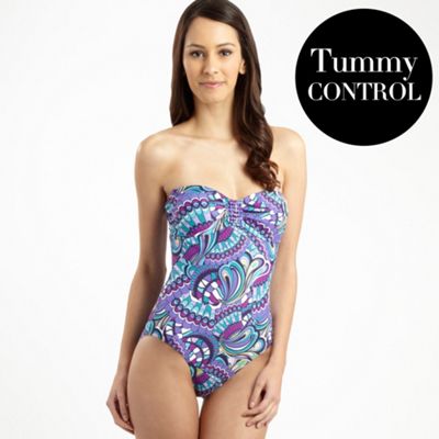 Purple peacock bandeau swimsuit