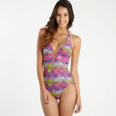 Pink wave halter swimsuit