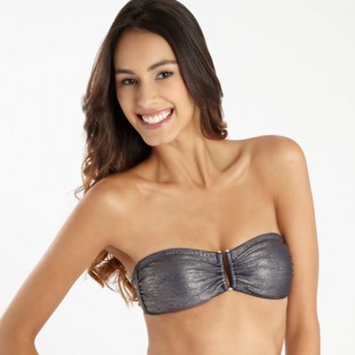 Navy metallic bandeau bikini top