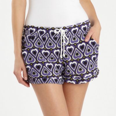 Purple heart tile print beach shorts