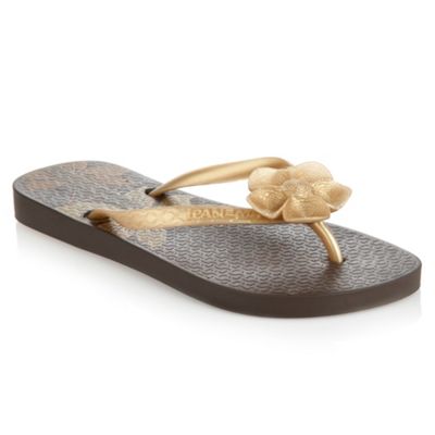 Brown Floral Print Flip Flops