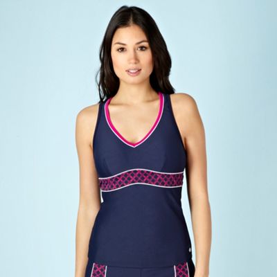 Navy Printed Empire Line Padded Tankini Top                                                                                     