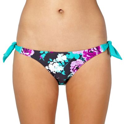 Dark Grey Vintage Flower Tie Side Bikini Bottoms