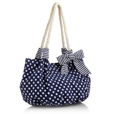 Navy Polka Dot Printed Beach Bag                                                                                                