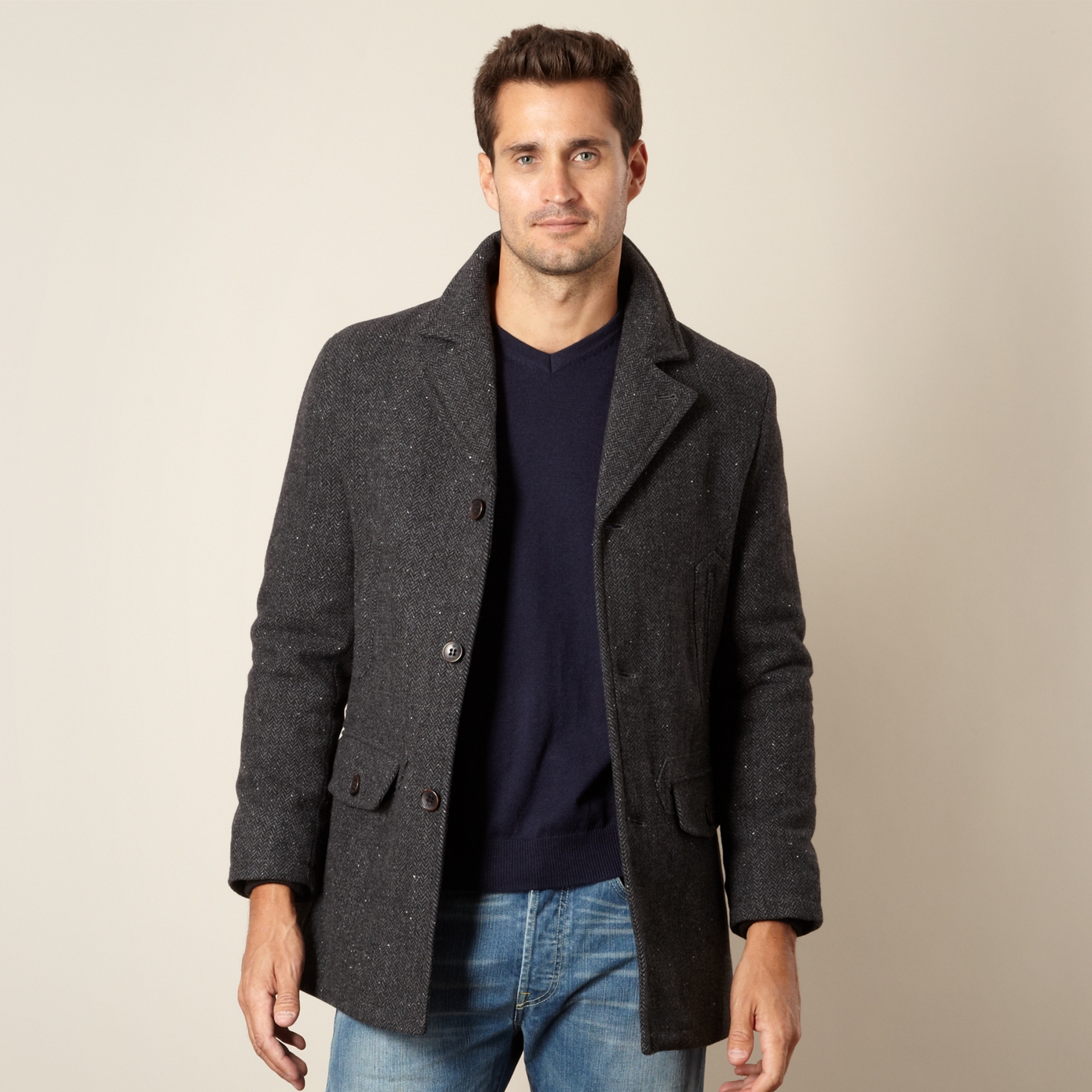 RJR.John Rocha Designer dark grey flecked wool blend coat