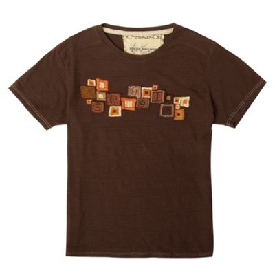 Brown embroidered squares t-shirt