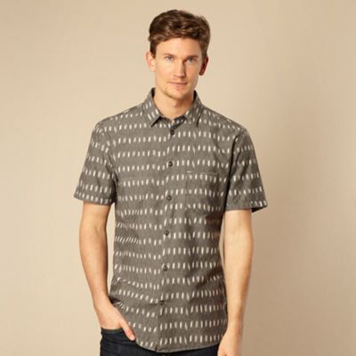 Designer dark grey ikat patterned shirt                                                                                         