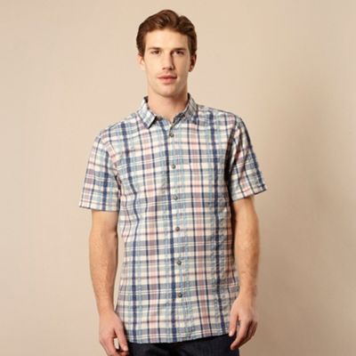 Designer blue seersucker checked shirt                                                                                          