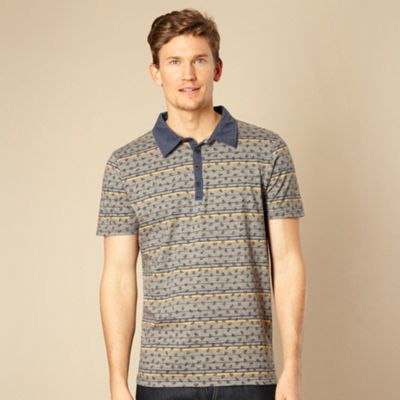 Designer blue varied striped fine floral polo shirt                                                                             