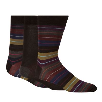 J by Jasper Conran - Designer pack of three chocolate striped socks