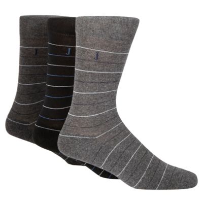 Pack of three grey fine stripe socks