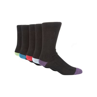 Black pack of five coloured heel and toe socks                                                                                  