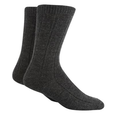 Grey pack of two ribbed thermal socks                                                                                           