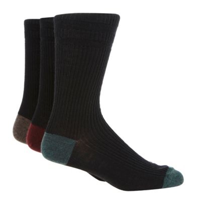 Pack of three black ribbed thermal socks