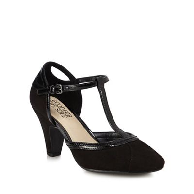 black suede t bar heels