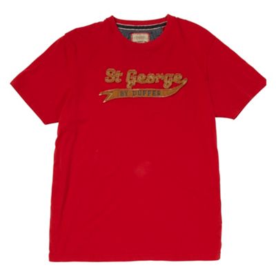 Red college athletic logo print t-shirt
