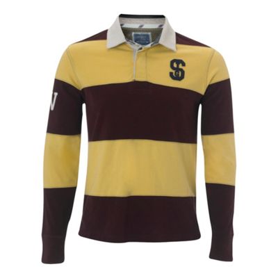 St George by Duffer Yellow striped long sleeved rugby shirt