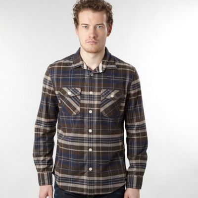 Brown brushed check long sleeved shirt