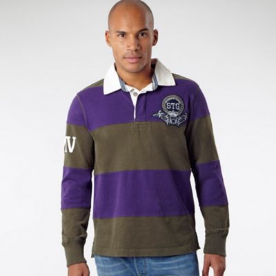 St George by Duffer Purple wide stripe rugby shirt
