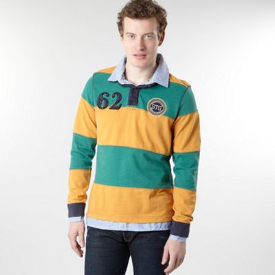 St George by Duffer Yellow wide stripe rugby shirt