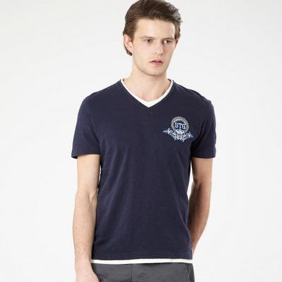 St George by Duffer Navy mock layered v-neck t-shirt