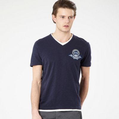 Navy mock layered v-neck t-shirt