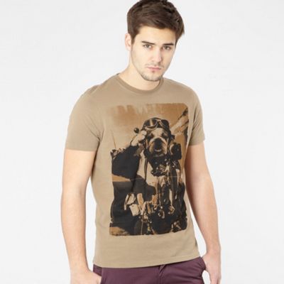 Khaki dog pilot print t-shirt