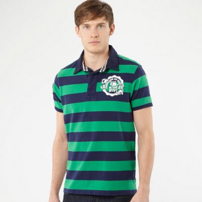 St George by Duffer Green block stripe rugby shirt