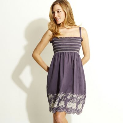 Grey floral embroidered bandeau dress