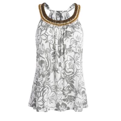 Mantaray Khaki beaded floral vest top