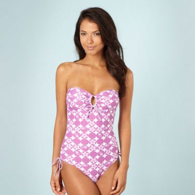 Purple floral circle patterned bandeau swimsuit