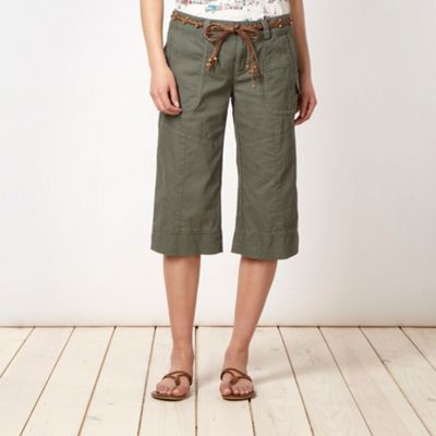 Khaki Belted Cropped Trousers                                                                                                   