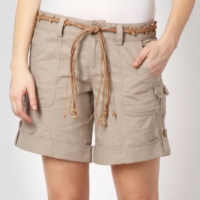 Natural Belted Woven Shorts                                                                                                     