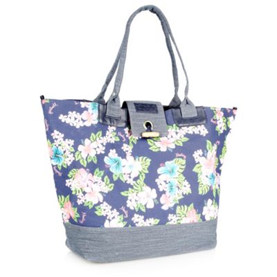 Navy Hibiscus Printed Shopper Bag                                                                                               