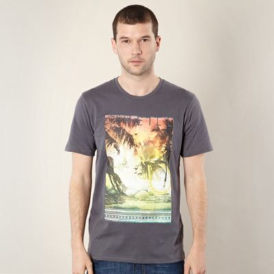 Grey paradise beach print t-shirt