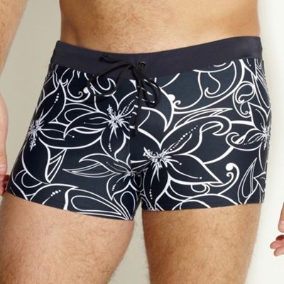 Black floral aqua shorts