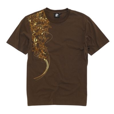Brown floral side print t-shirt