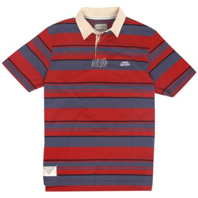 Weird Fish Red varied stripe rugby shirt