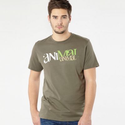 Khaki back shoulder logo print t-shirt