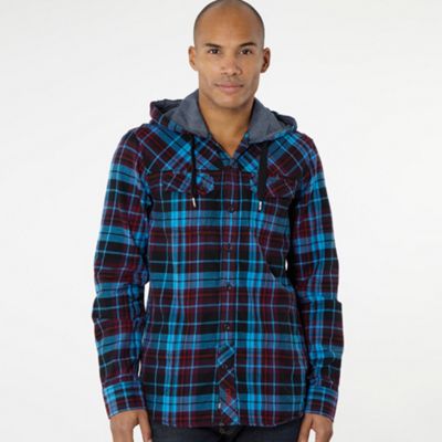 Light blue bold check hooded shirt