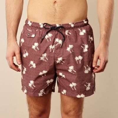 Dark red palm print swim shorts                                                                                                 