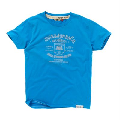 Bright blue Hollywood Blvd logo t-shirt