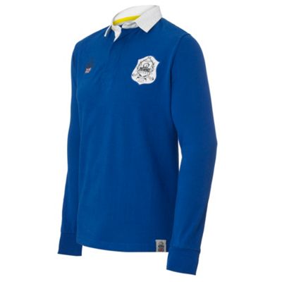 Blue long sleeved rugby shirt