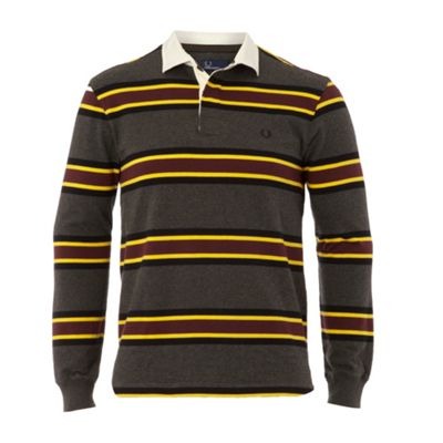Fred Perry Dark grey multi stripe rugby shirt