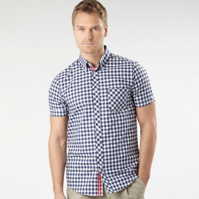 Navy short sleeved check shirt